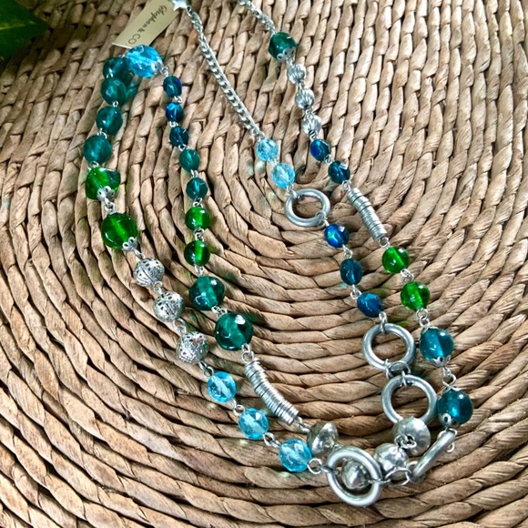 Vintage Glass/Crystal/Metal Beaded Necklace STEPHAN & CO UNIQUE 1980s BLUE-GREEN - Picture 3 of 10